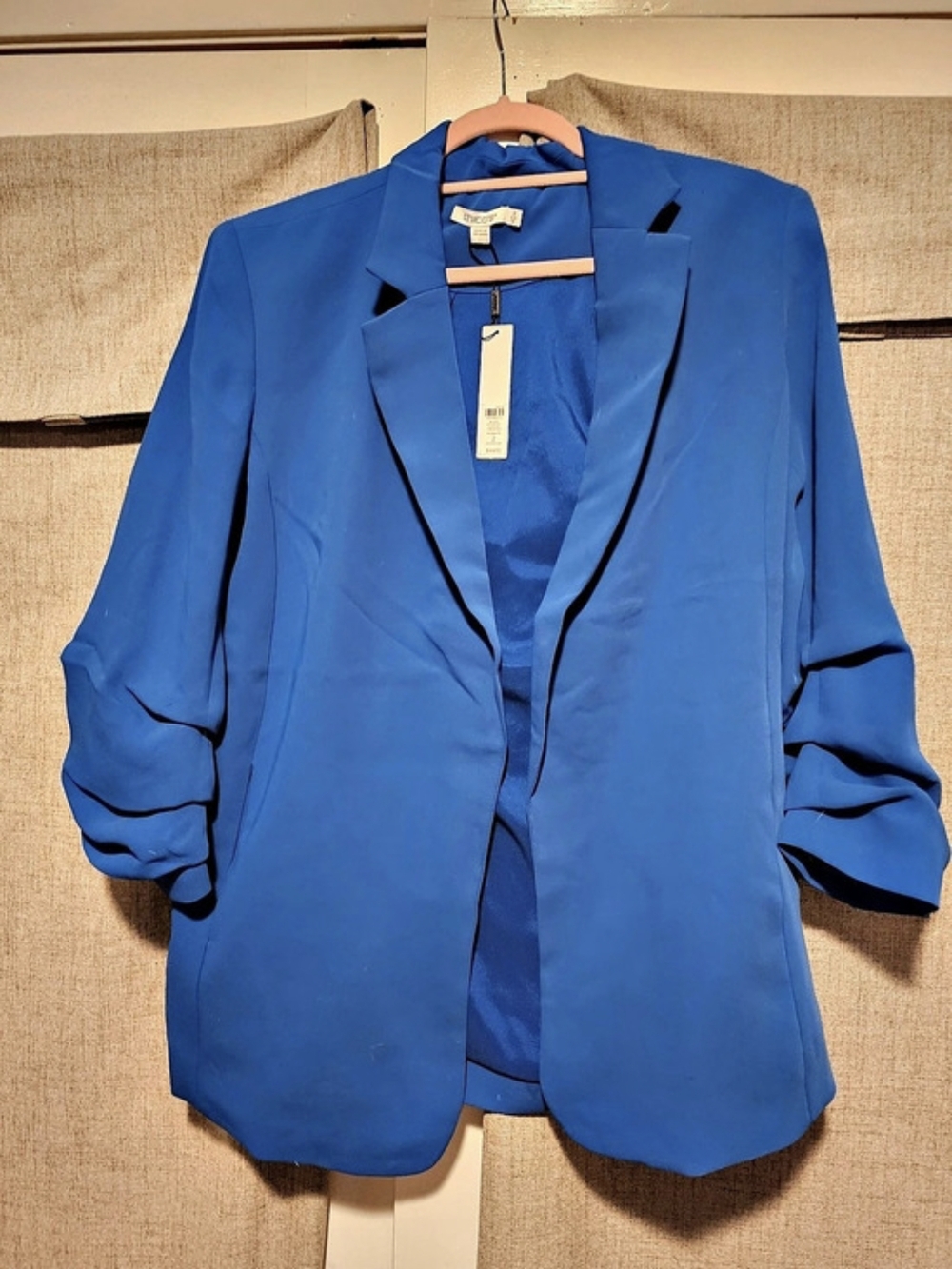 Chico's Notched-Lapel Ruched Sleeve Blazer Blue Size 2